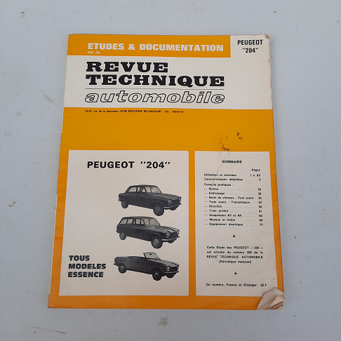 Revue technique automobile " Peugeot 204" de 1973 antiquités