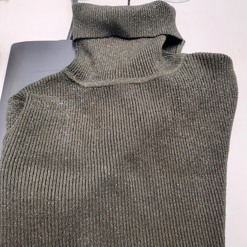 Pull à paillette col roulé vert, taille S