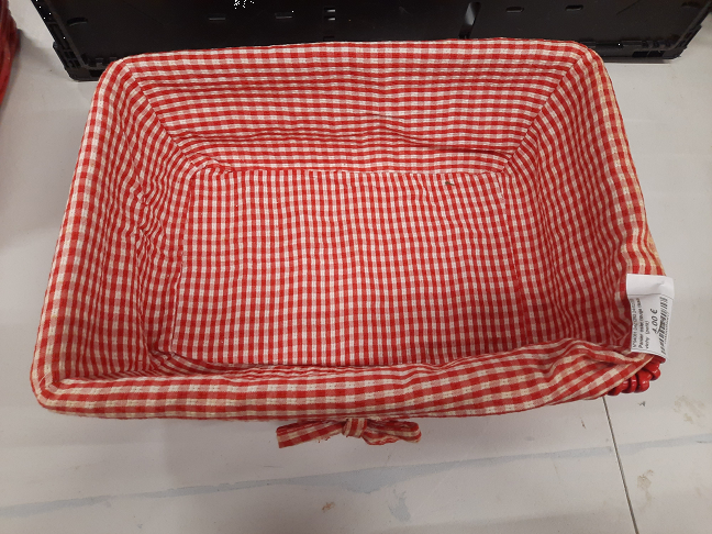 Panier osier rouge tissus vichy  (petit)
