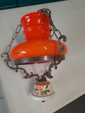 suspension en Opaline Orange et céramique fleurie Vintage