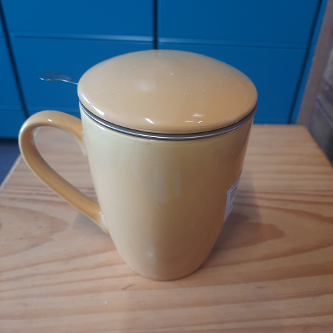 mug + filtre céramique jaune-ocre pour boissons chaudes