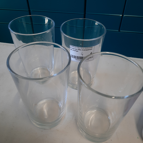 4 verres bleu transparent et orange