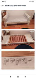 lit blanc évolutif 1 personne + matelas