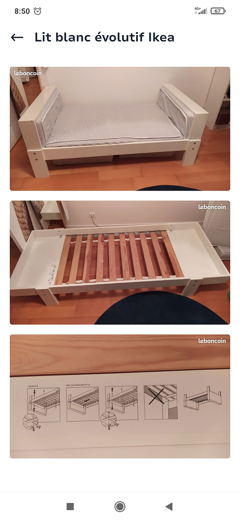 lit blanc évolutif 1 personne + matelas