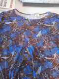 t shirt damard bleu et nmarron fleuri t54/56