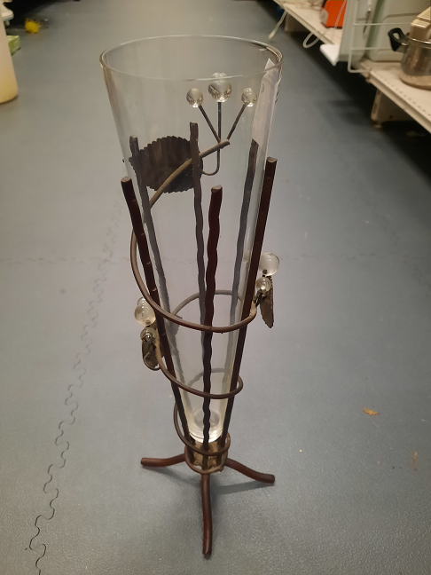 Soliflore support métal avec perles H 38,5 cm vase