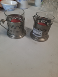 2 supports verres argenté avec 2 verres duralex