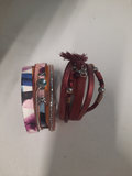 bracelet 4 bandes ton rose/ 4 bandes ton rouge