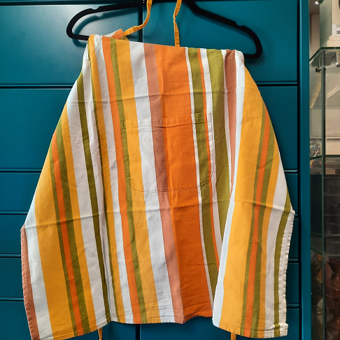 Tablier rayé orange/vert