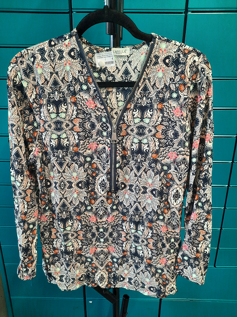 tunique fleurie bleu foncé turquoise rose orange s/m