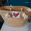 Sac en osier, brodé coeur