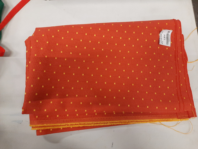 Tissus toile orange/ pois jaune