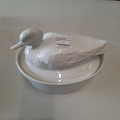 Plat ovale terrine porcelaine blanche, rete de canard