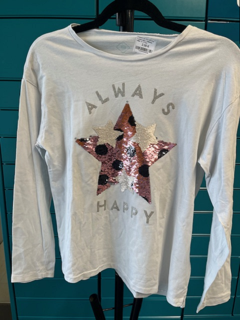 T-shirt blanc, Paillettes taille 13, 14 ans