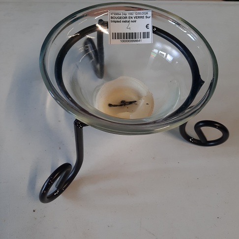 BOUGEOIR EN VERRE Sur trépied métal noir
