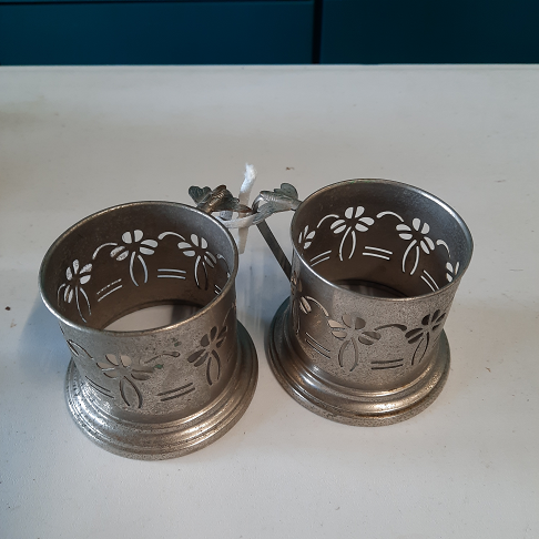 -LOT 2 PORTES VERRES bistrot en métal couleur argent