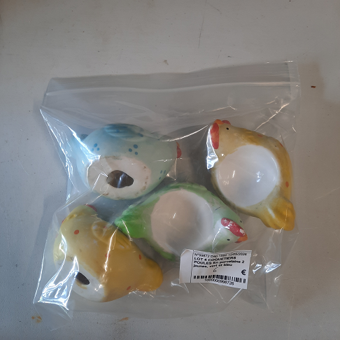 LOT 4 COQUETIERS POULES En porcelaine 2 jaunes, vert et bleu