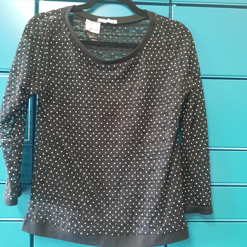 haut femme taille S noir a points blancs