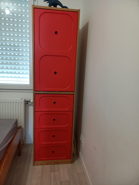 Armoire colonne en pin et porte en plastique : Hauteur : 176 Longueur : 48 Largeur : 44