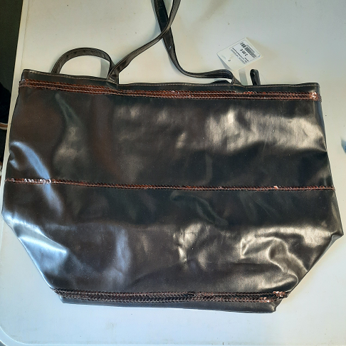Sac marron/sequins grand format