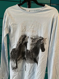 t-shirt bleu, cheval, taille 14. 15 ans,