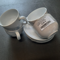 4 tasses porcelaine blanche rayure bleue
