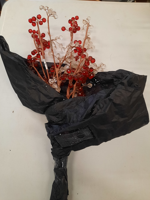 5 branches perles rouge et blanche déco