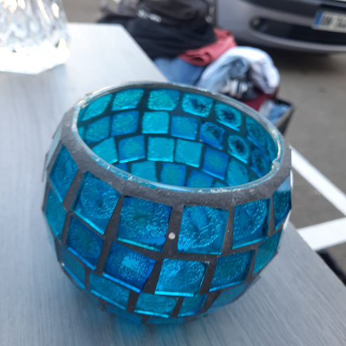 porte-bougies bleu-vert en verre
